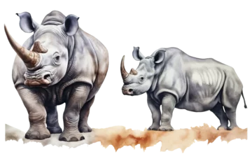 Deurstickers illustration drawn animals rhino background realistic Template African white Art Hand elephant print Watercolor isolated Closeup © akk png