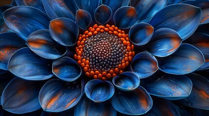  a close up view of a blue flower with orange stamens  - obrazy, fototapety, plakaty