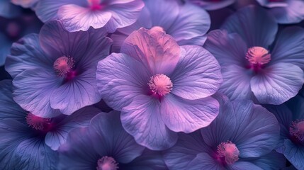  a close up of a bunch of flowers with pink and blue flowers in the middle of the picture and the center of the flowers in the middle of the picture.
