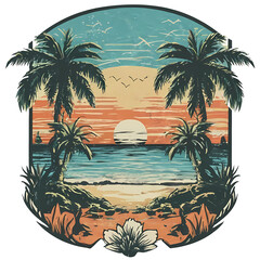 Retro sunset ocean side stylish t-shirt and apparel trendy design with palm trees silhouette, typography, print, vector illustration, t shirt, Miami beach illusrtretion