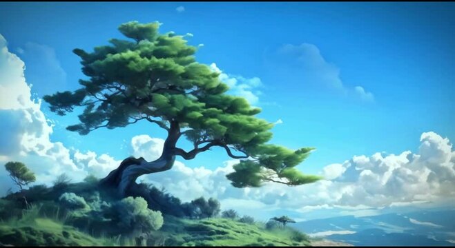 trees and blue sky. 4k video animation