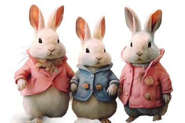 watercolor Peter pink Adorable Rabbits attire