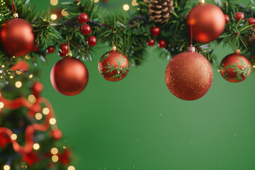 Obraz na płótnie Canvas Christmas balls and garland on green screen background .AI generated