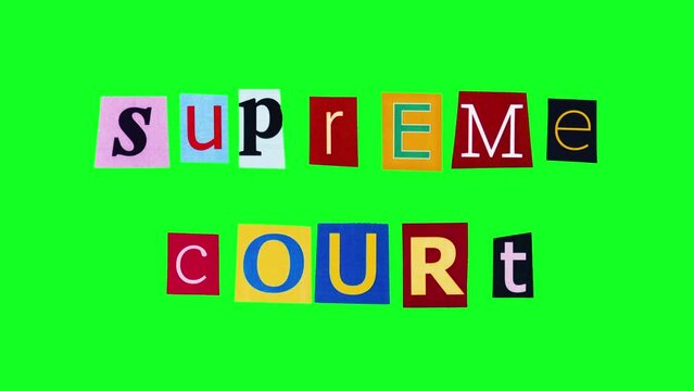 Animated cut letters spelling out Supreme Court filmed against green screen. Template perfect for government related projects made on alpha channel background. Logotypes for judicial system concept