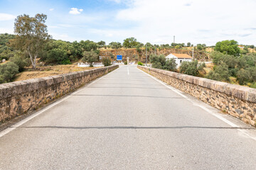 N355 paved road entering Portugal next to Segura, municipality of Idanha-a-Nova, province of Beira Baixa, Castelo Branco, Portugal - 758235235