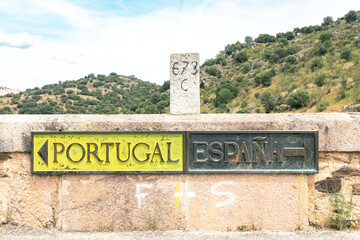 Portugal - España, the border between Portugal and Spain next to Segura, municipality of Idanha-a-Nova, province of Beira Baixa, Castelo Branco, Portugal - 758235268