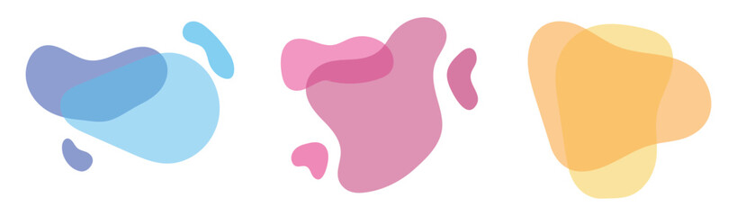 Set of three colors of flat design modern amoeba banners. Isolated on a white background.