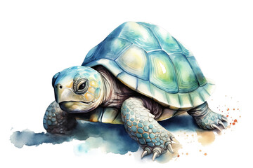 green isolated Adorable blue tortoise turtle watercolor Cute white Illustration turquoise