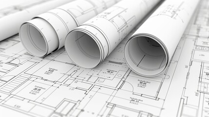 Detailed architectural blueprint roll featuring precise technical project drawing