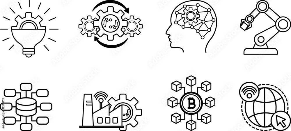 Poster digital revolution icons set. vector icons of innovation, automation, artificial intelligence, robot