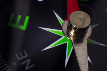 Close-up of a compass dial, macro photography