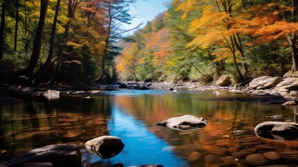 Obraz premium Vibrant fall foliage and tranquil river in nature