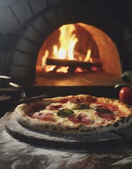  Italian pizza in front of the oven