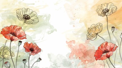 Fototapeta premium Background with painted poppy flowers.