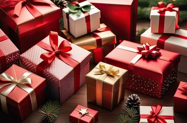 Obraz premium Set of some gift boxes. Happy Birthday concept. Christmas. Happy woman's day. Mothers Day. Front view.