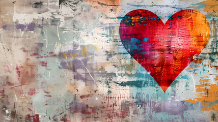 Textured heart on abstract splattered canvas