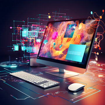 Modern Computer Setup with High-End Peripheral Devices and Tangled Cable Background