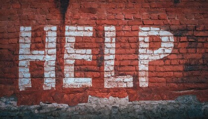 Help word graffiti on the wall of red brick