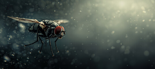 fly in the rain over a dark background with copy space