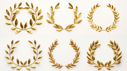 Set of Golden Olive Crowns Laurel Wreaths Cut Out

 - obrazy, fototapety, plakaty