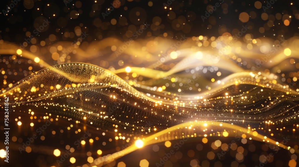 Poster mystical dark abstract background with futuristic waves and magical bokeh elements