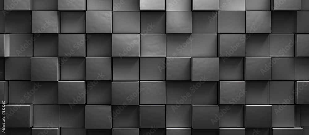Poster a monochrome image of a wall showcasing a geometric pattern of rectangular shapes in shades of grey.