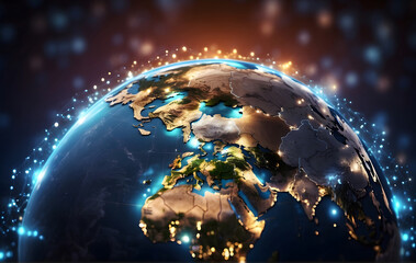 Digital globe: symbolizing global connectivity, high-speed data transfer, cyber technology, information exchange, and international telecommunication