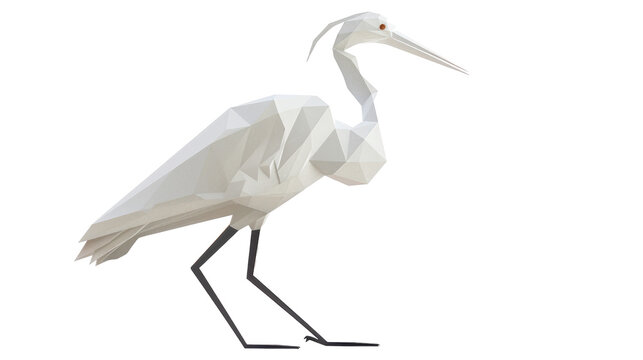 white heron bird isolated on transparent, origami style