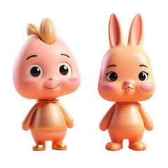 cute funny peach colored cartoon characters, cute bunny