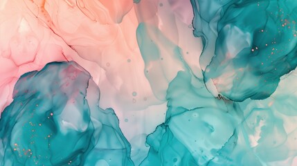 amazing aesthetic wallpaper, alcohol ink, isolated color, teal and light pink --ar 16:9 --stylize...