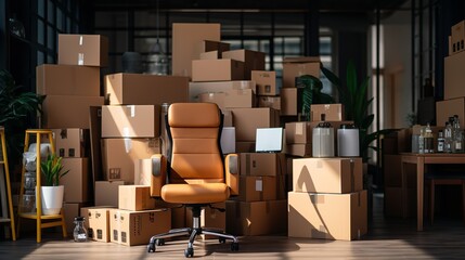 Stack of Cardboard Boxes with Office Supplies


