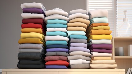 Stack of Folded Colorful Clothes on White Wardrobe

