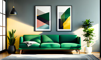 wall / modern living room with mockup frame