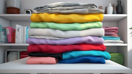 Stack of Folded Colorful Clothes on White Wardrobe

