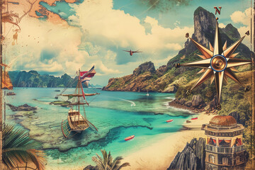 Collage of Exotic Travel Destinations - obrazy, fototapety, plakaty