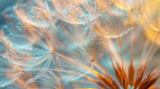 Close up macro image of a dandelion seed head with incredible natural patterns, 16:9