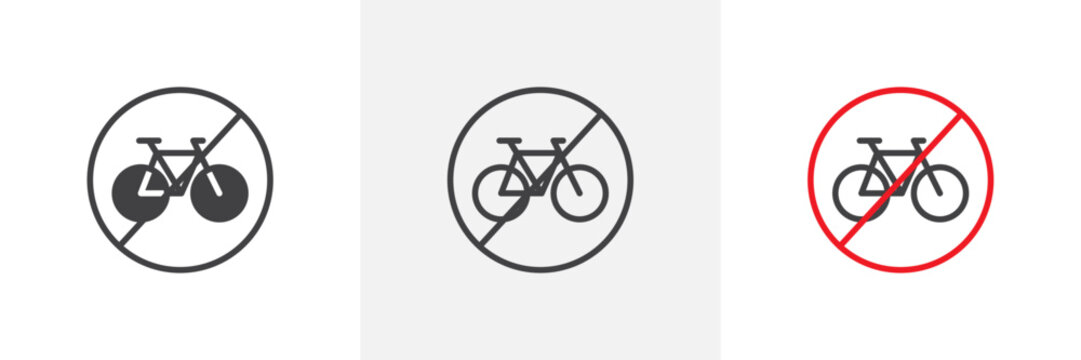Bicycle Prohibition Sign Isolated Line Icon Style Design. Simple Vector Illustration