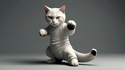 3D illustration of a cat martial arts