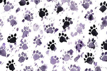 black ink animal backdrop monochrome paws seamless Creative pattern footprints Abstract regular...