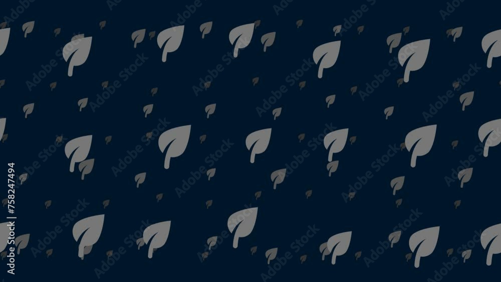 Poster leaf symbols float horizontally from left to right. parallax fly effect. floating symbols are locate