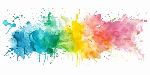 Lively watercolor fusion featuring a rainbow of splashes, embodying vibrant creativity and joyful expression.