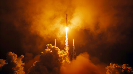 Galactic Blastoff: Captivating Images of a Space Rocket Launch Ignition - obrazy, fototapety, plakaty
