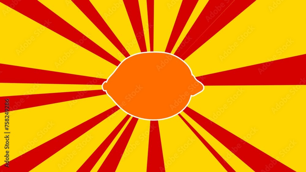 Aufkleber lemon symbol on the background of animation from moving rays of the sun. large orange symbol increas