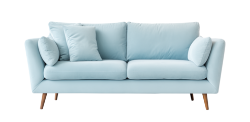 Soft blue sofa on a transparent background, PNG