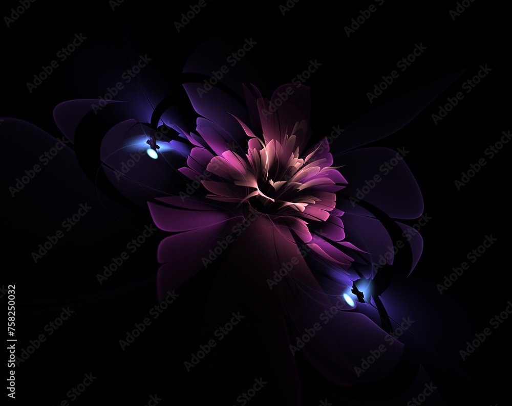 Poster dark fractal flower, digital artwork for creative graphic design...fractal pattern in the shape of f