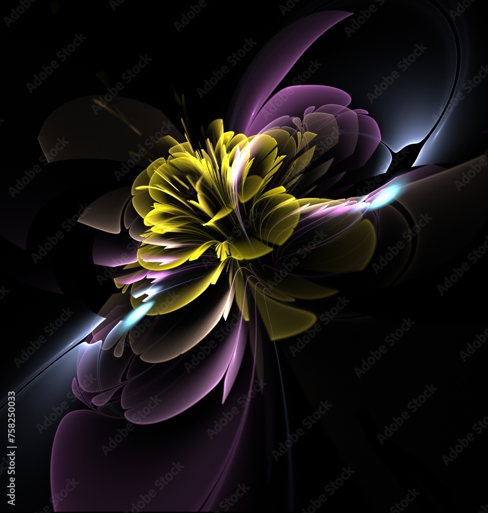 Poster dark fractal flower, digital artwork for creative graphic design...fractal pattern in the shape of f