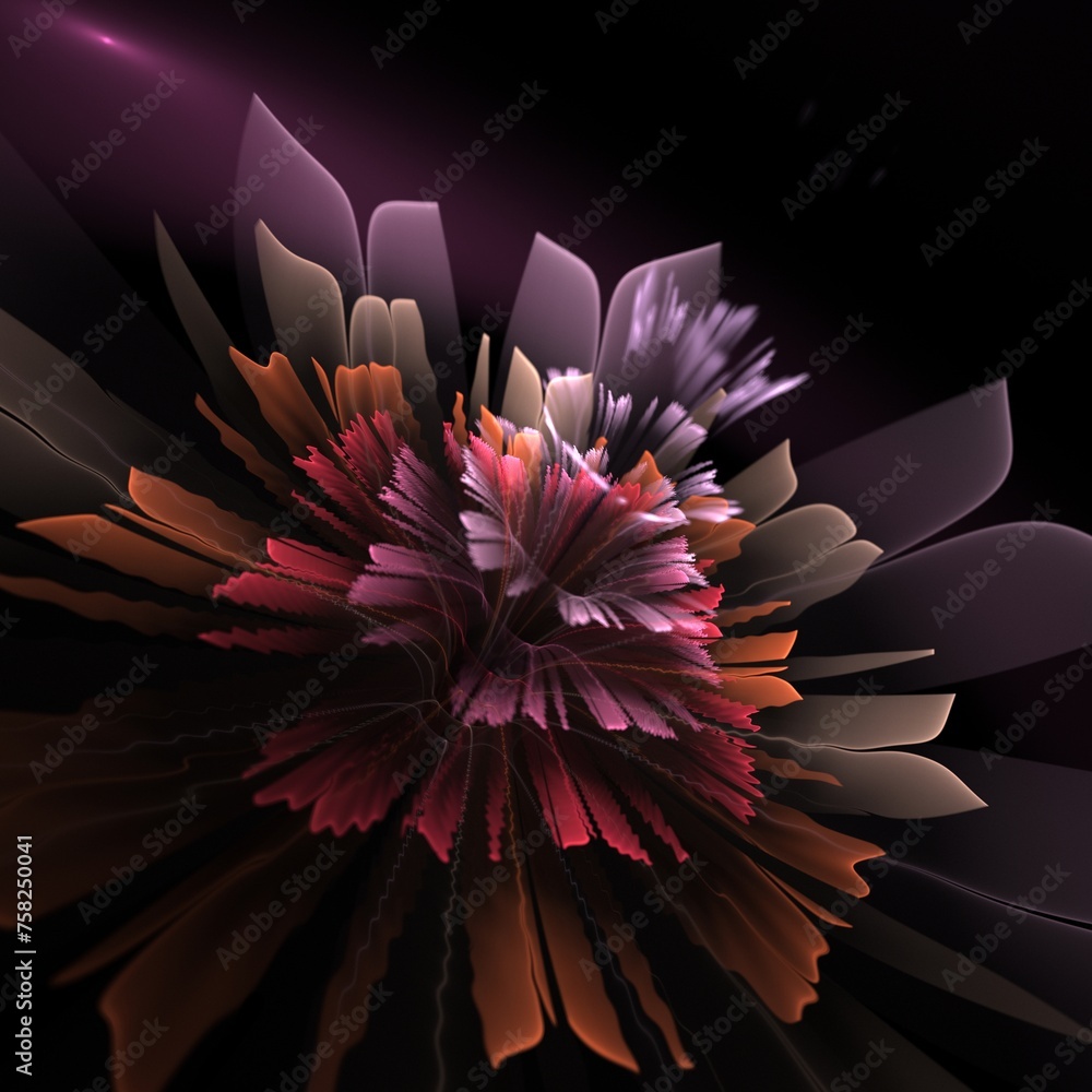 Aufkleber dark fractal flower, digital artwork for creative graphic design...fractal pattern in the shape of f