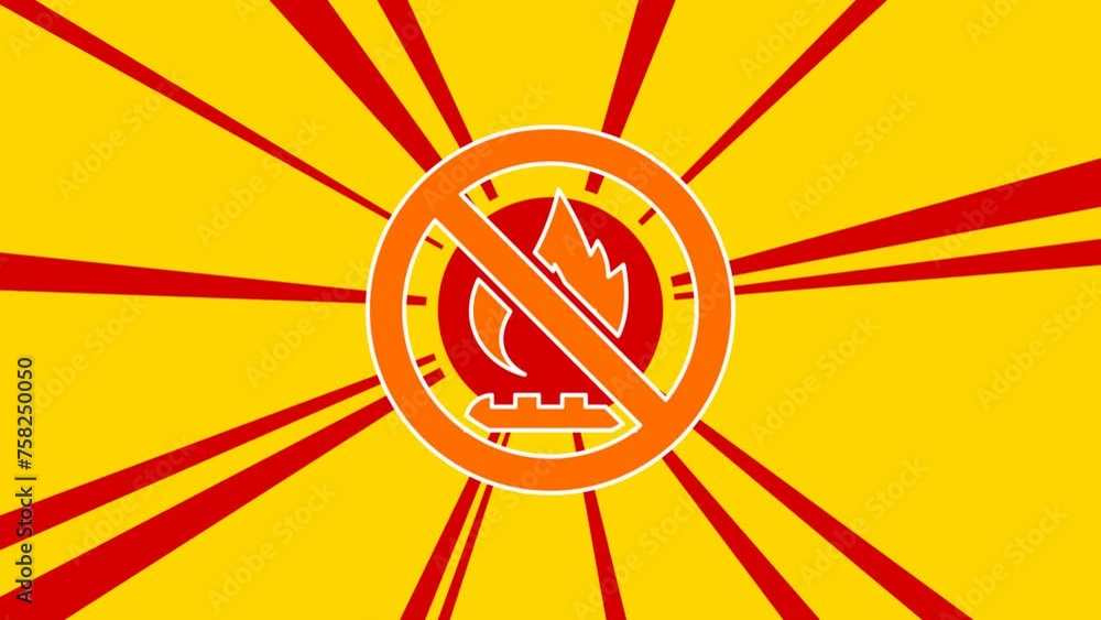 Poster no gas symbol on the background of animation from moving rays of the sun. large orange symbol increa