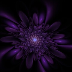 Dark fractal flower, digital artwork for creative graphic design...Fractal pattern in the shape of flowers on a black background.Abstract fractal background 3D rendering.