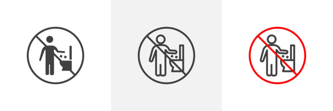 Do Not Litter in Toilet Sign Isolated Line Icon Style Design. Simple Vector Illustration